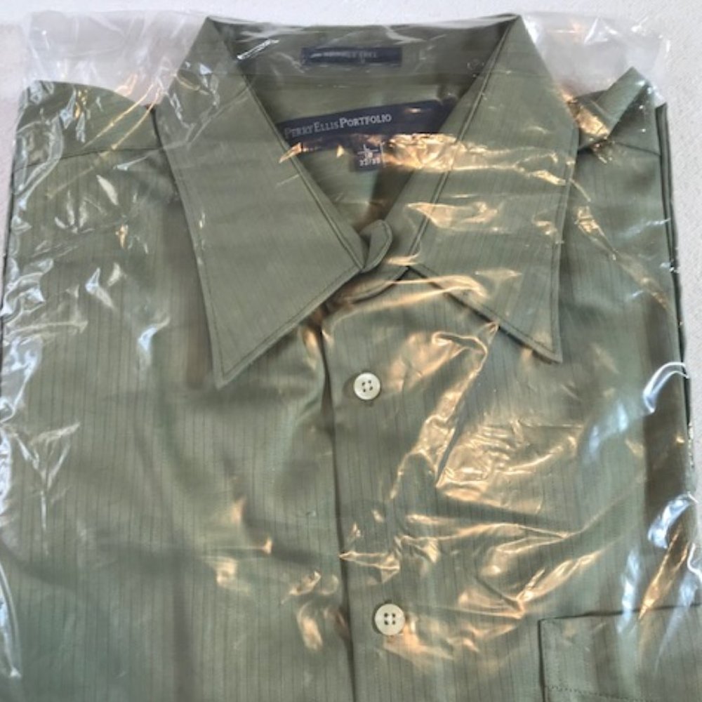 Men's Perry Ellis Portfolio Dress Shirt, Green, Size: Large, Neck 16, Arm 32/33